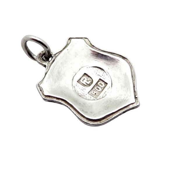 Vintage 800 Silver Brussels Belgium Manneken Pis Statue Enamel Shield Charm - Picture 2 of 3